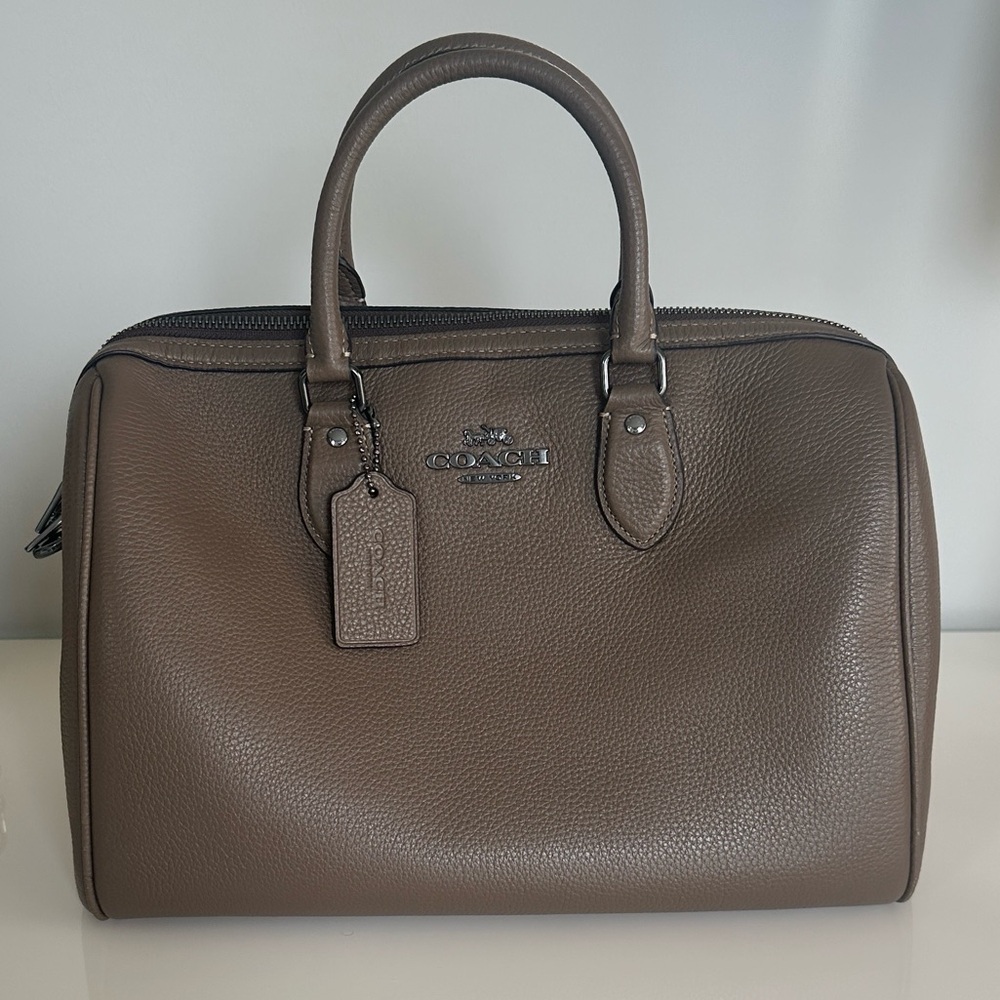 Coach Rowan Large Leather Satchel in Dark Stone CV960